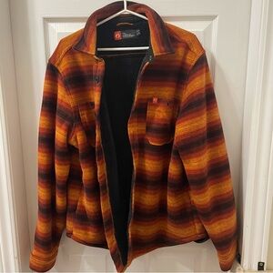 Pendleton Style Striped Fleece-Lined Jacket in Rust & Black